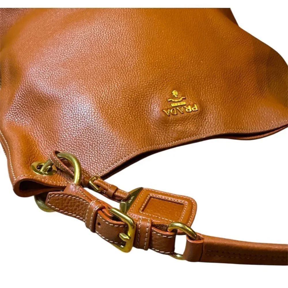 PRADA Tan Brown Vitello Daino Leather Hobo Bag - Picture 7 of 14